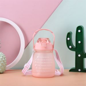 1300ML Large Capacity Frosted Water Bottle With Straw Gradient Plastic Water Cup Crossbody Carrying Handle Outdoor Sports Gym Fitness On-go Trip Portable drop-resistant Drinking Jug