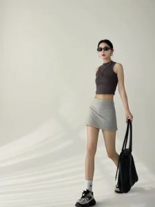 Jualan Panas@Summer Fashion Solid Color Side Split Yoga Womens Shorts with Hip Wrap A-line Sports Short Skirt
