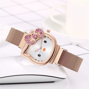 Kids Watch Cute Hello Pink Diamond Milanese Watch Fashion Female Kitty Cat Magnet Bracelet Quartz Watches for Boys Girls