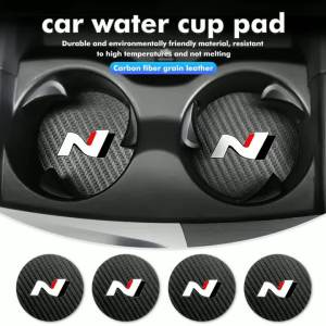 secr 2Pcs Car Cup Slot Coaster Carbon Fiber Non-slip Mat Fit N Line I20 I30 Azera Sonata Tucson Palisade Auto Accessory 7M5T2
