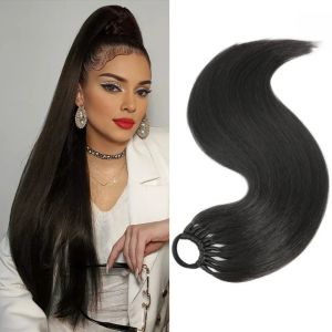HEALMEYOU Đen Tóc đuôi ngựa tổng hợp Ombre 24 inch Quấn quanh chignon Phụ kiện tóc Tự làm Bím Tóc đấm bốc