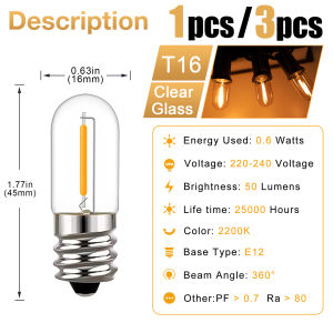 Bóng đèn LED Edison dây tóc hoài cổ bóng đèn E12 E14 0.6W Ống Bóng Đèn Thủy Tinh Cổ Điển 220V màu trắng ấm đèn bóng đèn đồ trang trí nhà bóng đèn 90% năng lượng hiệu quả