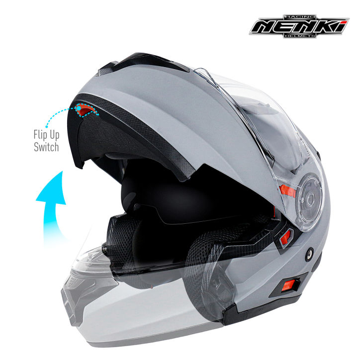 NENKI Flip Up Helmet With Goggles Double Visor Modular Helmet Flip Full ...