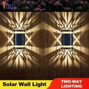 Vimite Led Solar Garden Light Outdoor Waterproof Automatic Sensor Up and Down Lighting Wall Lamp for House Fence Courtyard Gate Christmas Landscape Decoration Light