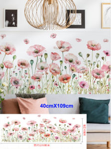 Pink Flower Wall Sticker 40x109cm – Romantic Floral DIY Removable Vinyl Decal for Living Room Bedroom Home Decor (Local Seller)