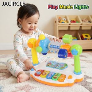 Kids Musical Keyboard Piano Drum Set Light Up Sound Toy Educational Playtime Home Use