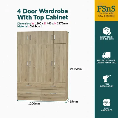 SG Ready Stock 8 Door Wardrobe / Storage with Top Cabinet (8 Door)