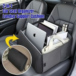 Car storage items with foldable design combining storage and lumbar support functions.Car-2 in 1 Back Pillows with Storage Box Back Support