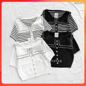 🔥[C093] Áo len thun Montoghi dệt kim QC cổ LÁ SEN PHỐI VIỀN tay ngắn Quảng Châu - kholenqc