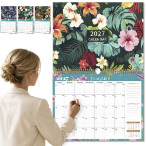 FLYING 2027 Wall Calendar 12 Month Floral Monthly Planner Wire Bound Hanging Calendar Home Office