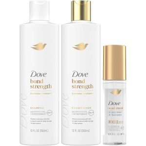 Dove Bond Strength Shampoo & Conditioner Set + 10-in-1 Hair Serum Damage Therapy Wash & Care Regimen for Chemically Damaged Hair Repair -Protein & Peptides Anti-Frizz Hair Serum