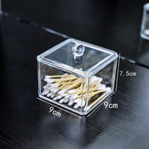 Modern Square Qtip Holder Acrylic Bathroom Vanity Countertop Storage Organizer Canister Jar for Cotton Swabs Rounds Balls Makeup