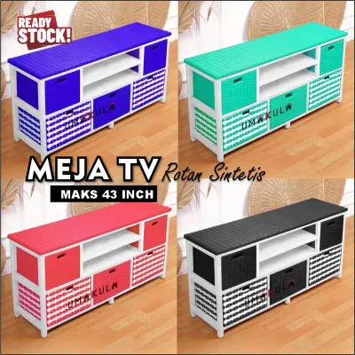 Lemari Rak Rotan Sintetis 5 Laci Bufet Buffet Meja TV 43 inci Ruang Tamu Serbaguna Minimalis Terbaru