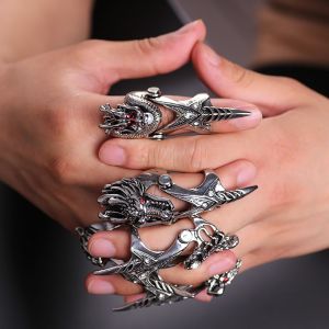 DFIUG Retro Adjustable Personality Claw Ring Skull Gothic Finger Ring Female Korean Style Ring Knuckle Ring Fashion Jewelry Dragon Ring