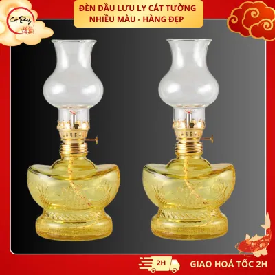 Cặp Đèn Dầu Lưu Ly Cát Tường Thỏi Vàng Mẫu Đẹp (028) đèn thờ Nhiều Màu để bàn thờ - Dung Tích 210ml Đèn Dầu Thờ Cúng Phật