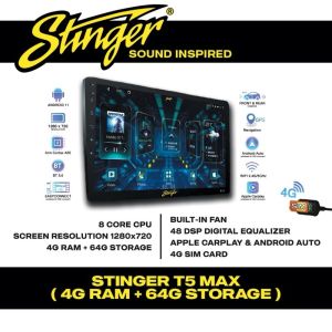 Stinger T5 Max 4gb Ram 64gb Memory 8 Core Processor Android Auto And Apple Car Play Android Player 9”/10.1