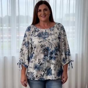 plus Size Elegant Fashion Floral Print Shirt Pit Stripe Fabric Womens plus Size Shirt Stylish And Sophisticated2026