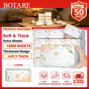 【Hot Sale】Botare Tissue Paper 4-Ply High Quality Facial Tissue Paper Towel Soft & Thickened 13000 Sheets 50 Packs Comfortable Tissues 100% Virgin Pulp Tissue Ultra Soft Super Absorbent Household Tissue