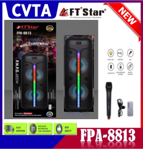 FT STAR FPA-8813 8.5inch X 2 Big Karaoke Trolley Party Bluetooth Tws Speaker With Wire Microphone