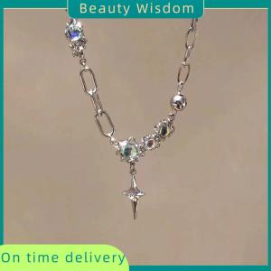 Beauty Wisdom Trendy Bling Moonstone Star Cross Pendant Necklace For Women Punk Hip Hop Necklace Party Y2K Jewelry Gift
