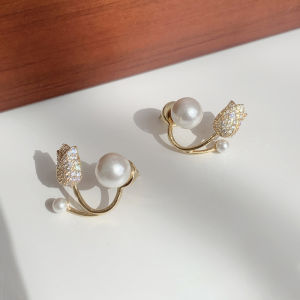 Ka💥Anting Mutiara Bunga Tulip Anting-Anting Indah Temperamen Elegan Rasa Tingkat Lanjut