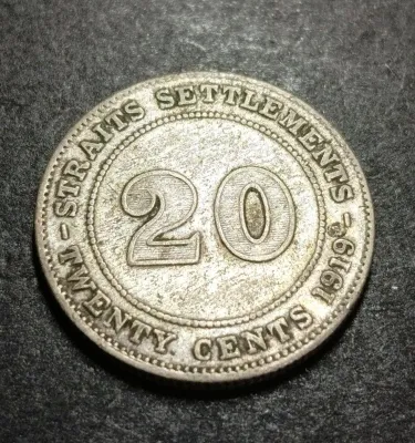 Straits Settlements British Borneo King George V Silver Coin 20 Cents Year 1919 (Semi Keydate)