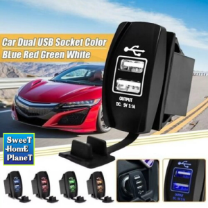 Car Dual USB Charger 12V Dual USB Ports Power Socket LED Light 3.1A LED Fast Charging USB Socket