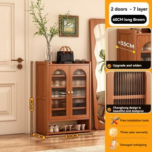 Wooden Shoe Cabinet Storage Shelf Organize Household Shoe Rack with Glass Door Cabinets Heavy Duty