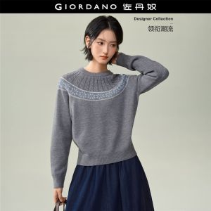Giordano Women Cable knit jacquard raglan sleeve sweater Free Shipping 18356517