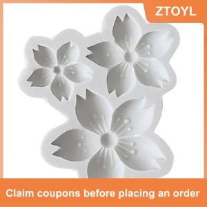 【ZTOYL】 1 khuôn silicon hình hoa sakura 3 ngăn Khuôn làm bánh sinh nhật sô cô la Kẹo mềm trang trí hoa mặt trời