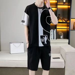 YOYO ชุดแฟชั่นชายเสื้อทีเชิร์ต (แขนสั้น + กางเกงขาสั้น) ชุดกีฬาและชุดพักผ่อน สไตค์ เกาหลี Clothing Man รุ่นW13