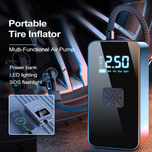 Máy Bơm Hơi Bánh Xe Ô Tô xe máy không dây tặng kèm dây sạc-Có Màn Hình LED Hiển Thị Điện Áp Bơm lốp ô tô