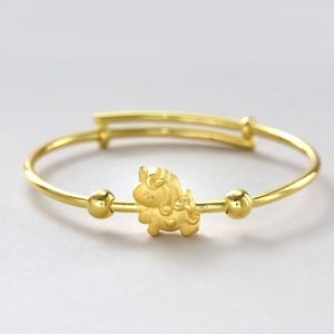 Chow Sang Sang 周生生 New Born Collection 999.9 24K Pure Gold Price-by-Weight Gold Unicorn Adjustable Baby Bangle 90888K