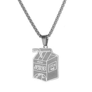 Milk Box Pendant Necklace Trendy Women Accessory Stainless Steel Texture Chain for Casual and Various Occasion