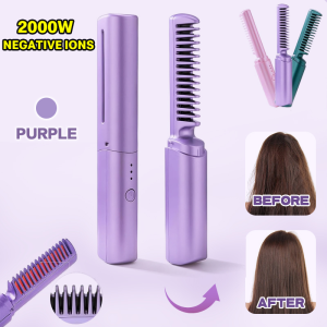 【1s to become smooth】2 in1 wireless hair straightener cordless mini hair straightener portable straight hair comb comb brush comb hair straightener USB Hair Iron Anti Scald Ionic Hair Brush Hair Comb