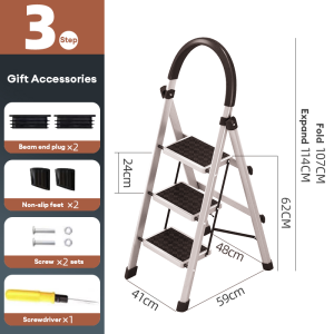 Step Ladder Foldable Home Indoor Tangga Lipat Murah 3 / 4 / 5 / 6 Step Foldable Ladder Steel Pipe Heavy Duty Heavyduty with Pedal