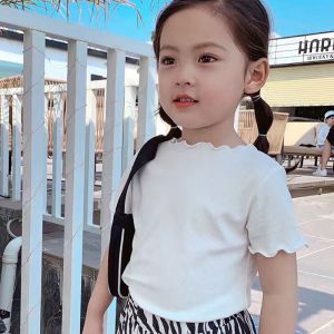 3-7 Years Children Summer Ice Silk T-Shirt Girls Short Sleeve Round Collar Soft Tops