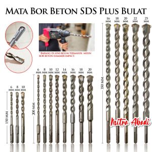 PANJANG 200 MM Mata Bor Beton Hammer Impact SDS Plus Bulat Bobok Tembok 6 mm 8 mm 10 mm