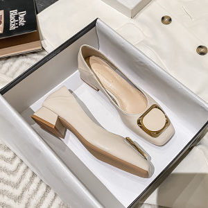 [Free Shipping] Soft Leather Grandma Shoes WomenS Chunky Heel New Spring Collection Gentle Mid-Heel Flats Plus-Size WomenS Shoes Sizes 34-41