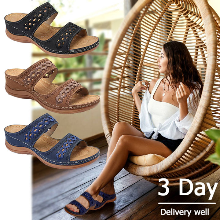 Sandals Women 2022 Summer Comfort Soft Sole Flat Beach Shoes Casual Wedges Sandals  Womens Closed Toe