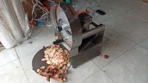 Máy thái lát củ gừngcủ nghệ quay taychạy điện - Máy thái lát hoa quả chỉnh độ dày mỏng lát cắt