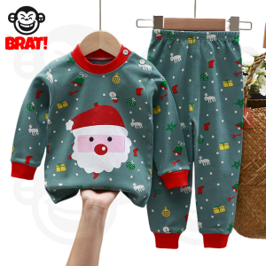 BRAT! Kids Christmas Pajama Set for Boys & Girls – Red Santa Design | Soft Cotton Chiildren Sleepwear | 110–130 cm