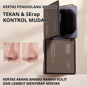 Tisu wajah portabel arang bambu kertas penyerap minyak untuk wanita bedak tabur dengan cermin pengontrol minyak dan penghilang minyak untuk pria dan wanita