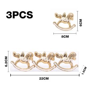 MUSCLEX 3Pcs Mạ điện Đồ trang trí ngựa bập bênh Nhựa Vẽ bằng tay Đồ trang trí cây thông Noel Lễ hội Hình Dáng Con Ngựa Đồ trang trí hình con ngựa Bữa tiệc ngày lễ