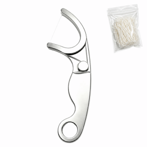 MINIAT Refillable Stainless Steel Floss Pick Reusable Portable Metal Dental Floss Durable Includes 50m Dental Floss Toothpick Teeth Cleaning