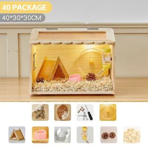 NEXASHOP Luding Landscape House Wooden Hamster Cage with Openable Top Pet Bed Wood Reptile Breeding Cage Animal Cabinet Indoor Skylight Lizard Terrarium for Dwarf Syrian Hamsters