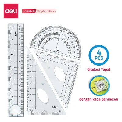 Deli Set Penggaris 4pcs - PS tembus berkualitas tahan lama E9597