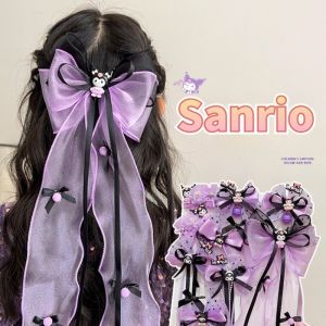 2pcs Kawaii Sanrio Bow Ribbon Hair Clips Cinnamoroll My Melody Kuromi Children Sweet Hairpins Girls Princess Tassel Clips Fashion Hair Accessories