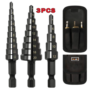 STEP DRILL MATA BOR PAGODA KERUCUT TITANIUM ISI 3pcs Spiral HSS Steel Titanium Coated mata bor Pagoda besi kerucut Cone drill hole saw