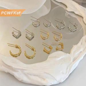 【PCWFKef】 3 cái bộ đơn giản hợp kim bạc vàng hình học vòng tròn Hoop bông tai cho các cặp vợ chồng đồ trang sức quà tặng